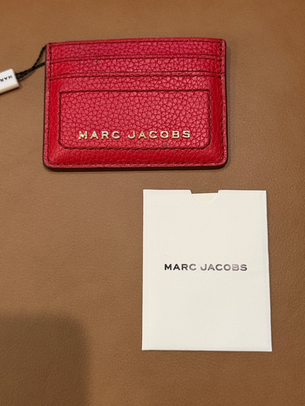 Marc Jacobs Red Pebbled Leather Card Holder with Gold Logo